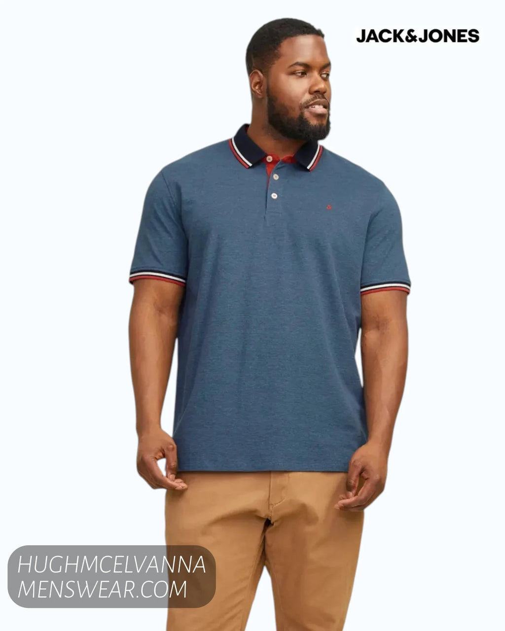 Jack & Jones Plus Size Paulos Polo Shirt – Denim Blue - Hugh McElvanna Menswear