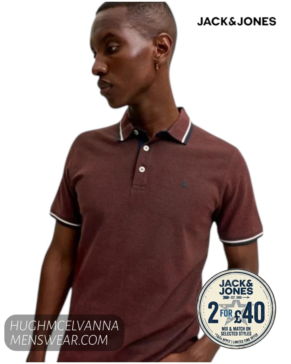 Jack & Jones Polo JJEPAULOS Short-Sleeve - Fired Brick PLAY - Hugh McElvanna Menswear