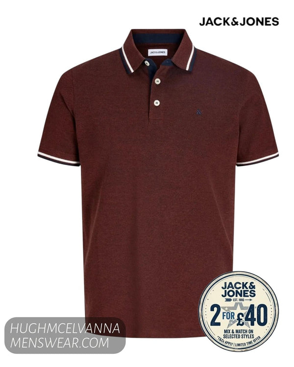 Jack & Jones Polo JJEPAULOS Short-Sleeve - Fired Brick PLAY - Hugh McElvanna Menswear