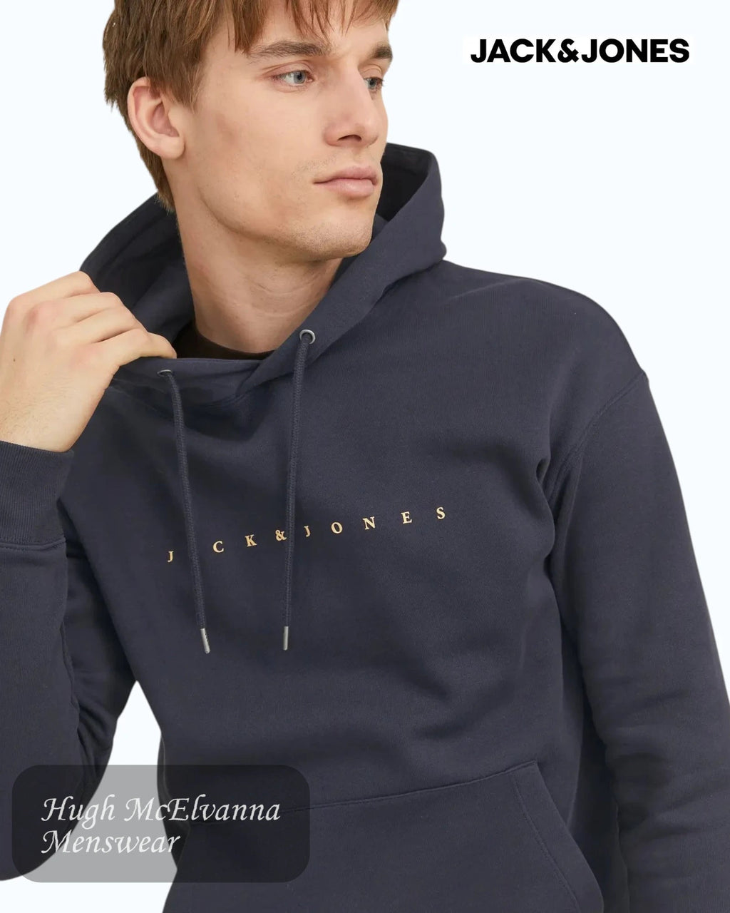 Jack & Jones Relaxed Fit Logo Hoodie | Navy - Hugh McElvanna Menswear