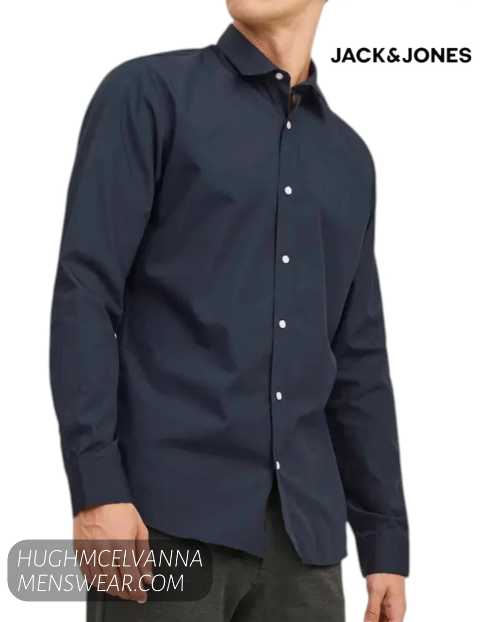 Jack & Jones Slim Fit Navy Poplin Dress Shirt - Hugh McElvanna Menswear