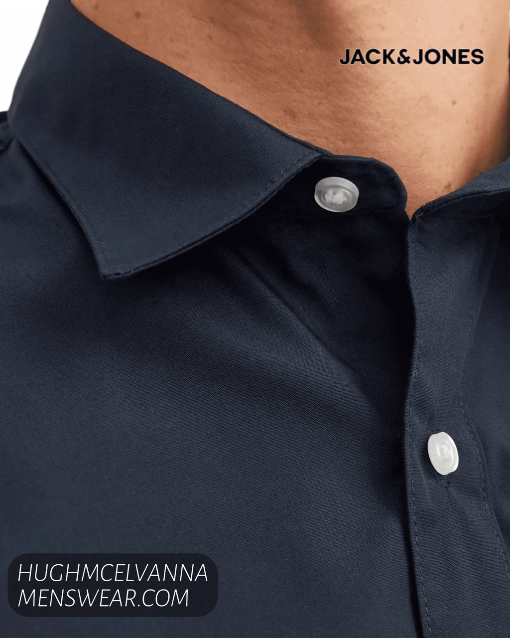Jack & Jones Slim Fit Navy Poplin Dress Shirt - Hugh McElvanna Menswear