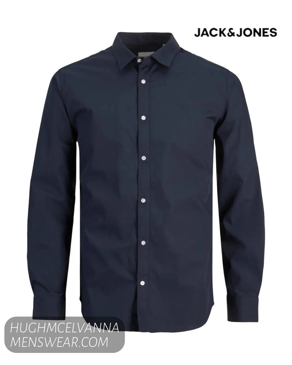 Jack & Jones Slim Fit Navy Poplin Dress Shirt - Hugh McElvanna Menswear