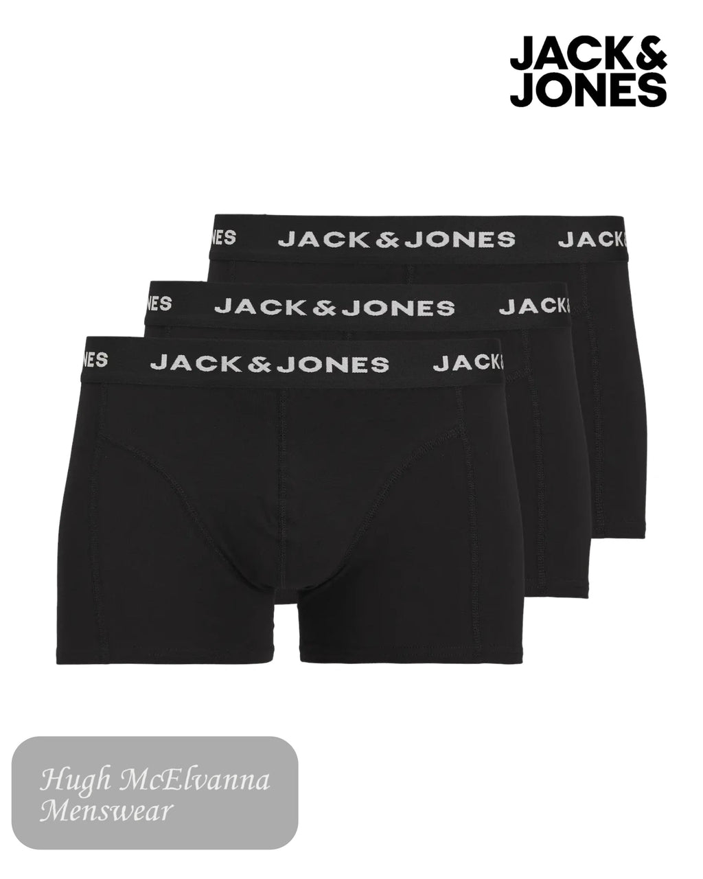 Jack & Jones Trunks 3 - Pack in Black - Hugh McElvanna Menswear