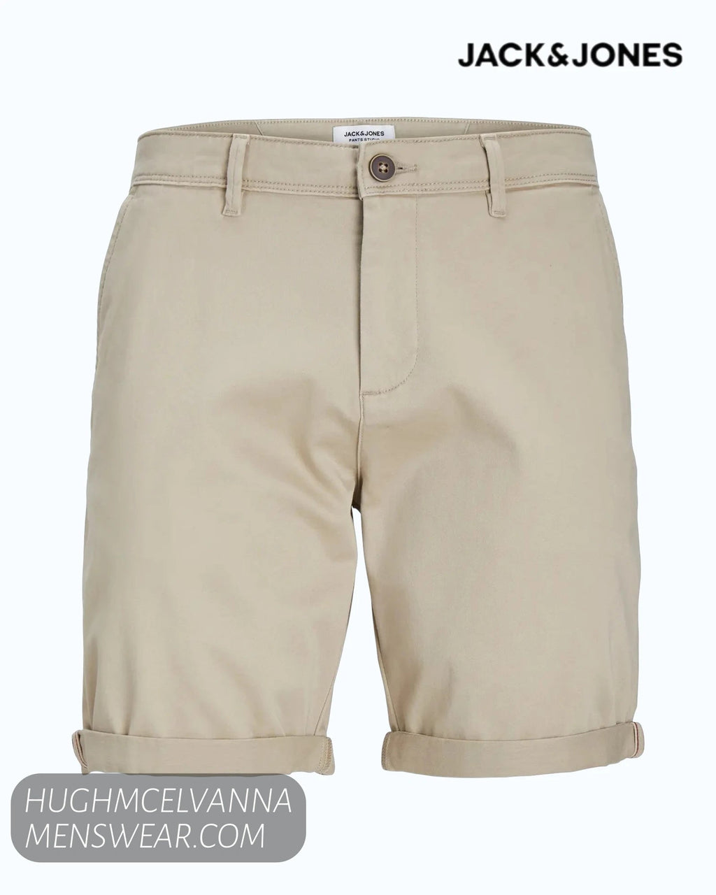 JPSTBOWIE Solid Regular Fit Chino Shorts | Fawn & Navy - Hugh McElvanna Menswear