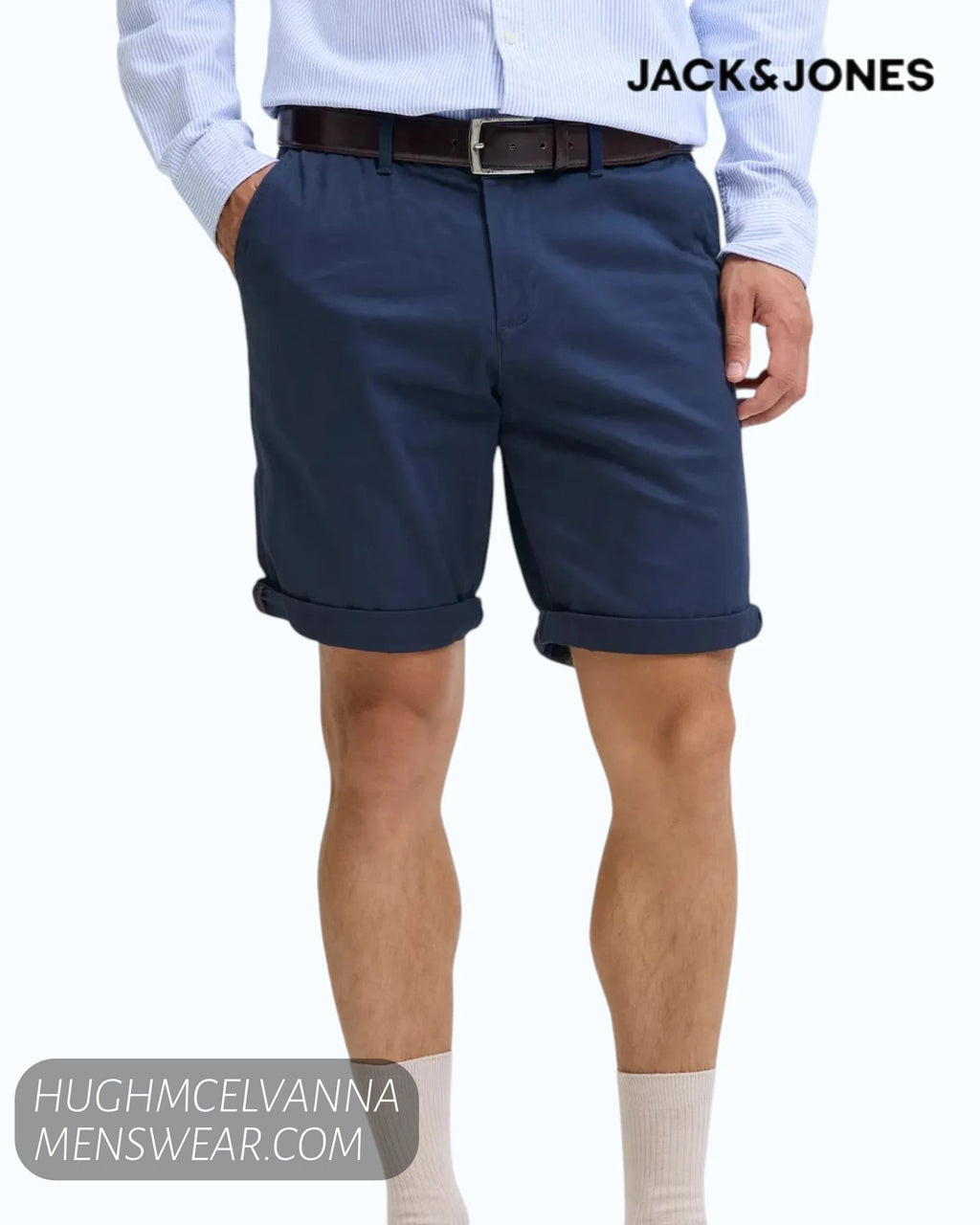 JPSTBOWIE Solid Regular Fit Chino Shorts | Fawn & Navy - Hugh McElvanna Menswear