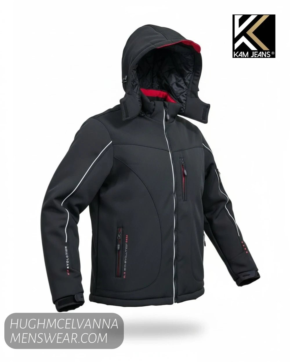 Kam Jeans KV59 Black Coat with Removable Hood - Hugh McElvanna Menswear - Coats