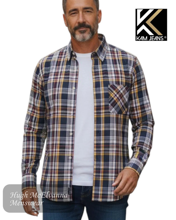 Kam Jeans Navy Check Long Sleeve Shirt (King Size) - KBS6208LS - Hugh McElvanna Menswear