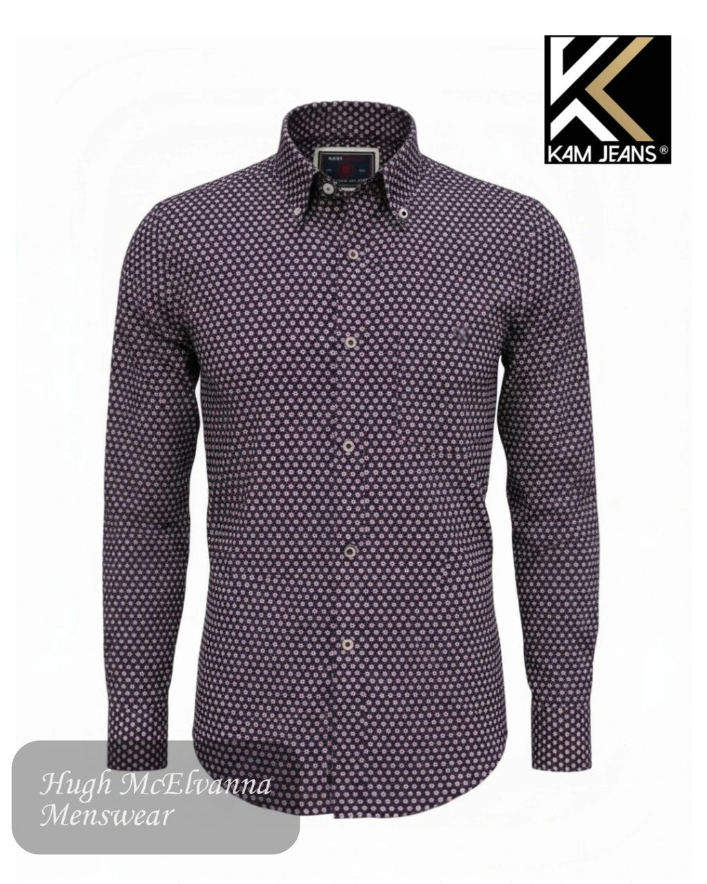 Kam Jeans Navy Long Sleeve Shirt (King Size) | KBS6211LS - Hugh McElvanna Menswear