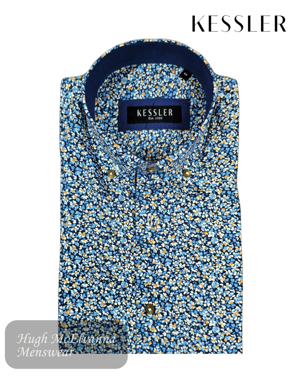 KESSLER Blue Floral Print Shirt - 312v3 - Hugh McElvanna Menswear