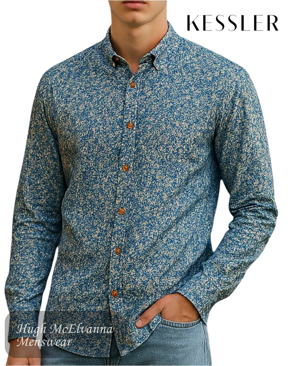 KESSLER Blue Floral Print Shirt - 312v3 - Hugh McElvanna Menswear