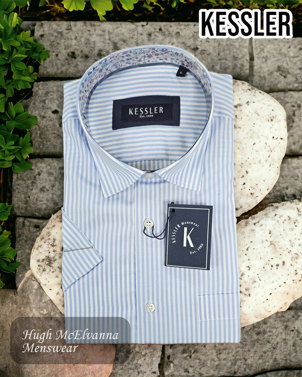 KESSLER Blue Stripe Short Sleeve Shirt - 2022 - 6 - Hugh McElvanna Menswear