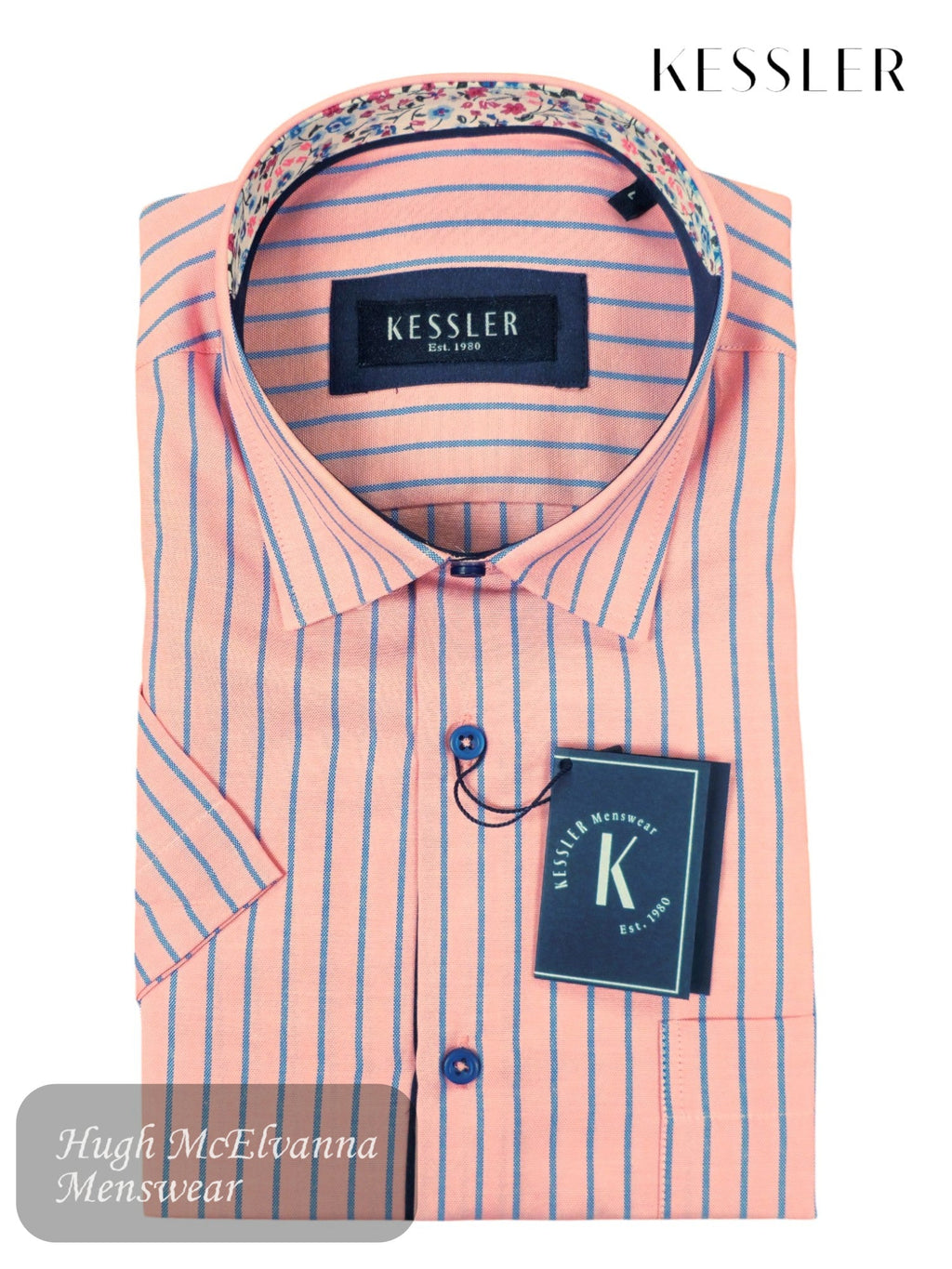 Kessler Pink / Blue Stripe Short Sleeve Shirt - KS6073 - 1 - Hugh McElvanna Menswear