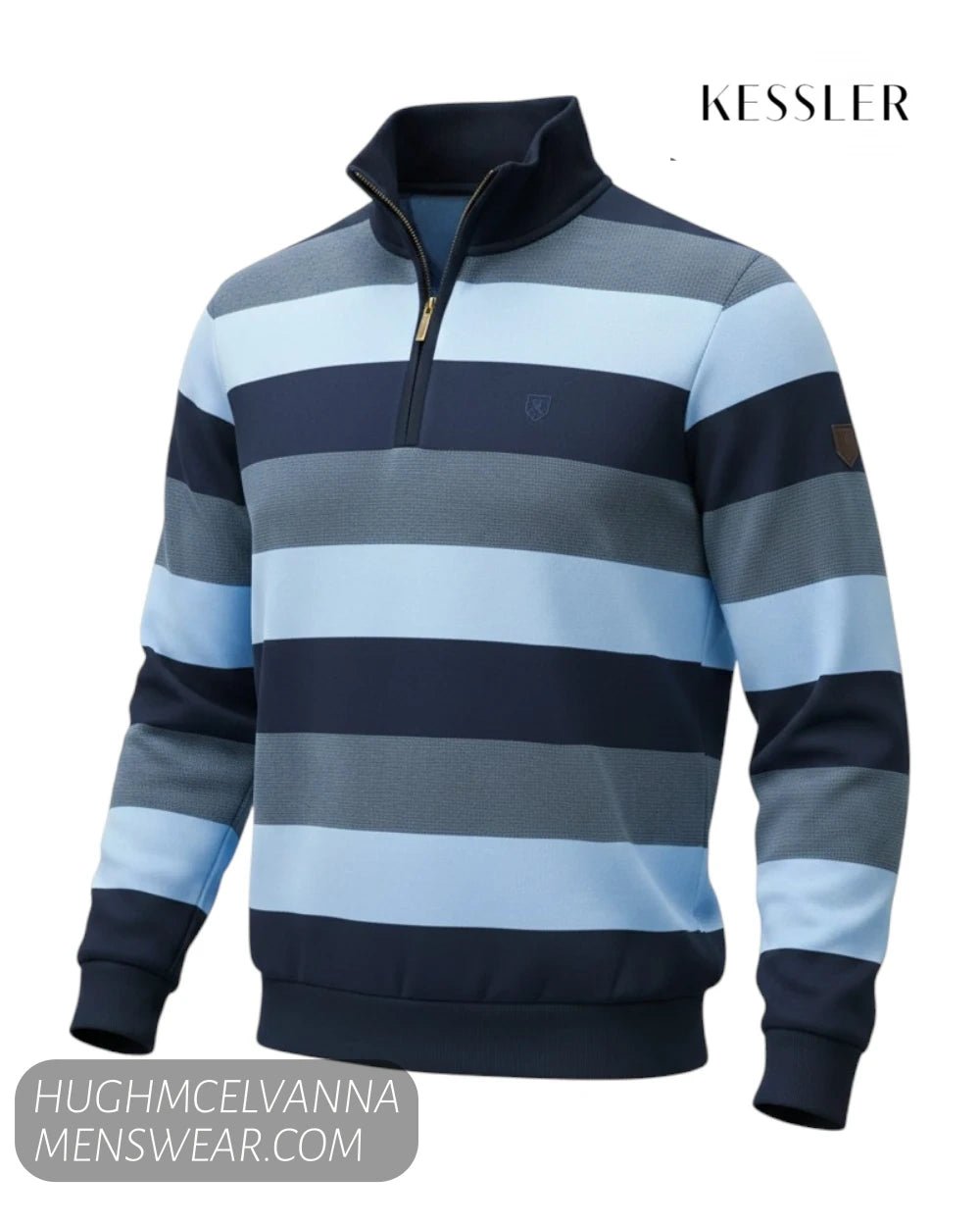 Kessler Quarter Zip Sweatshirt Blue Stripe 25WERAYSR - Hugh McElvanna Menswear - Quarter Zip