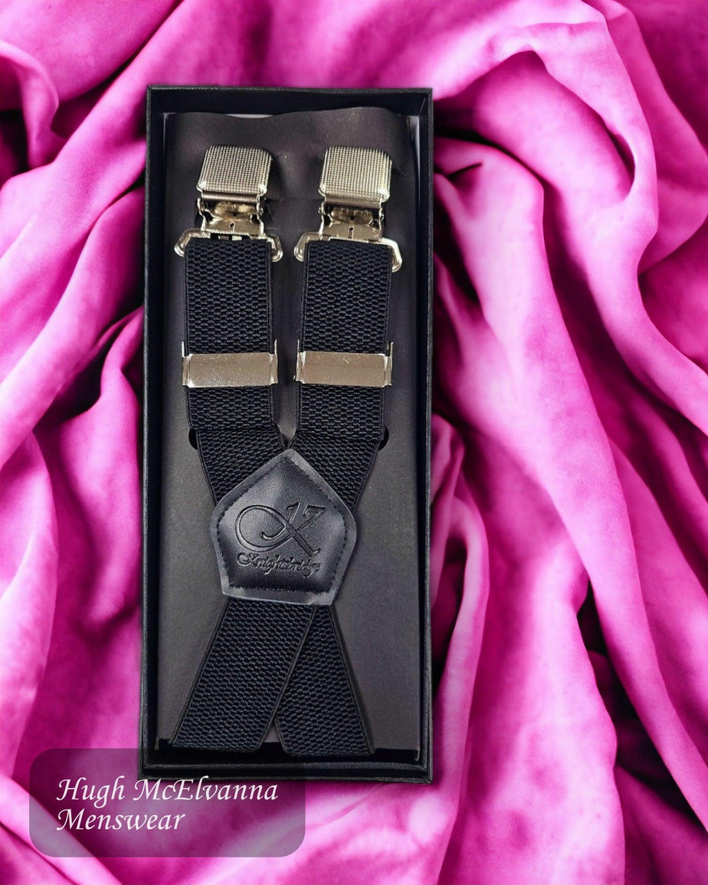 Knightsbridge BLACK Luxury Clip - On Braces - Hugh McElvanna Menswear
