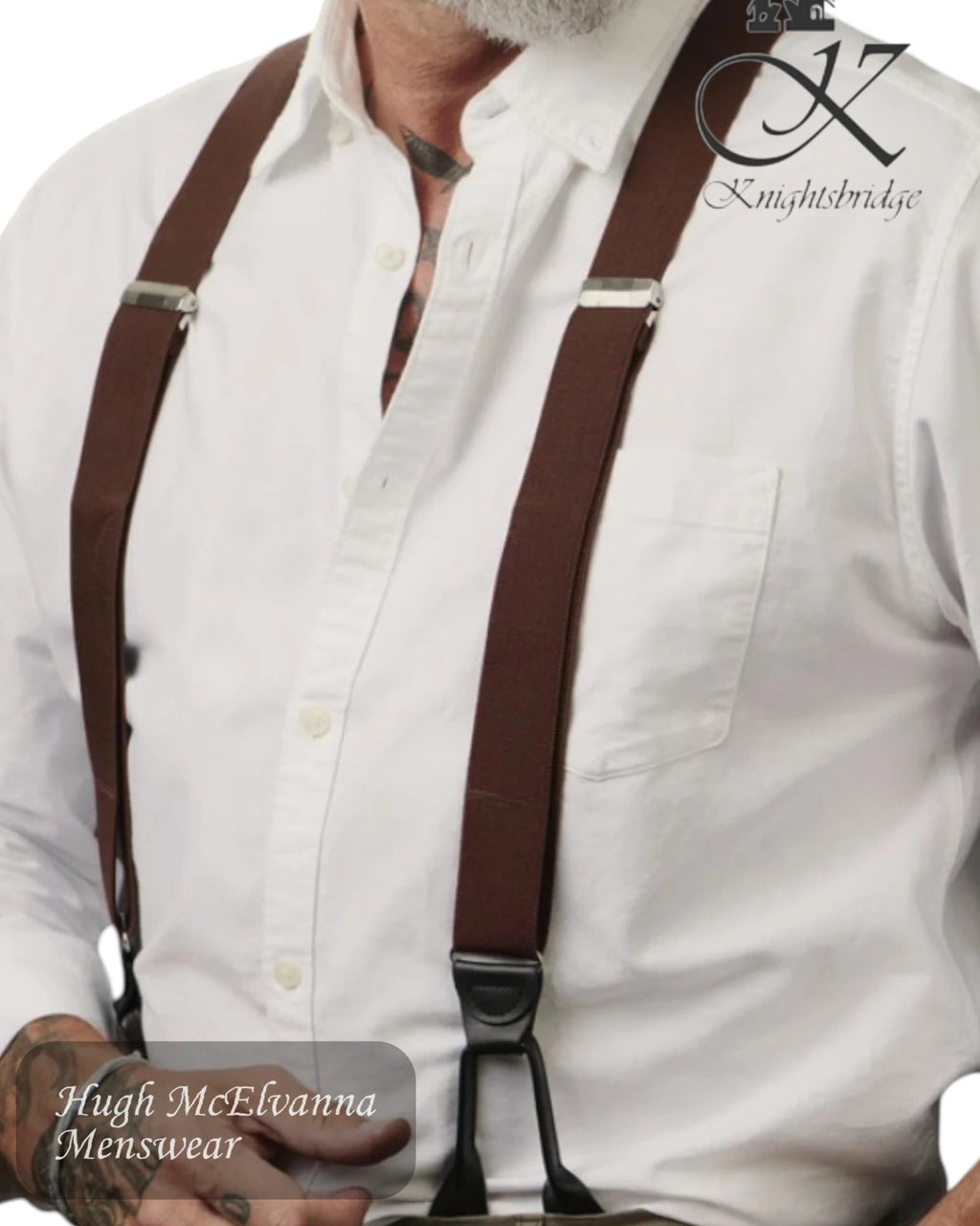 Knightsbridge Brown Leather End Braces - Hugh McElvanna Menswear