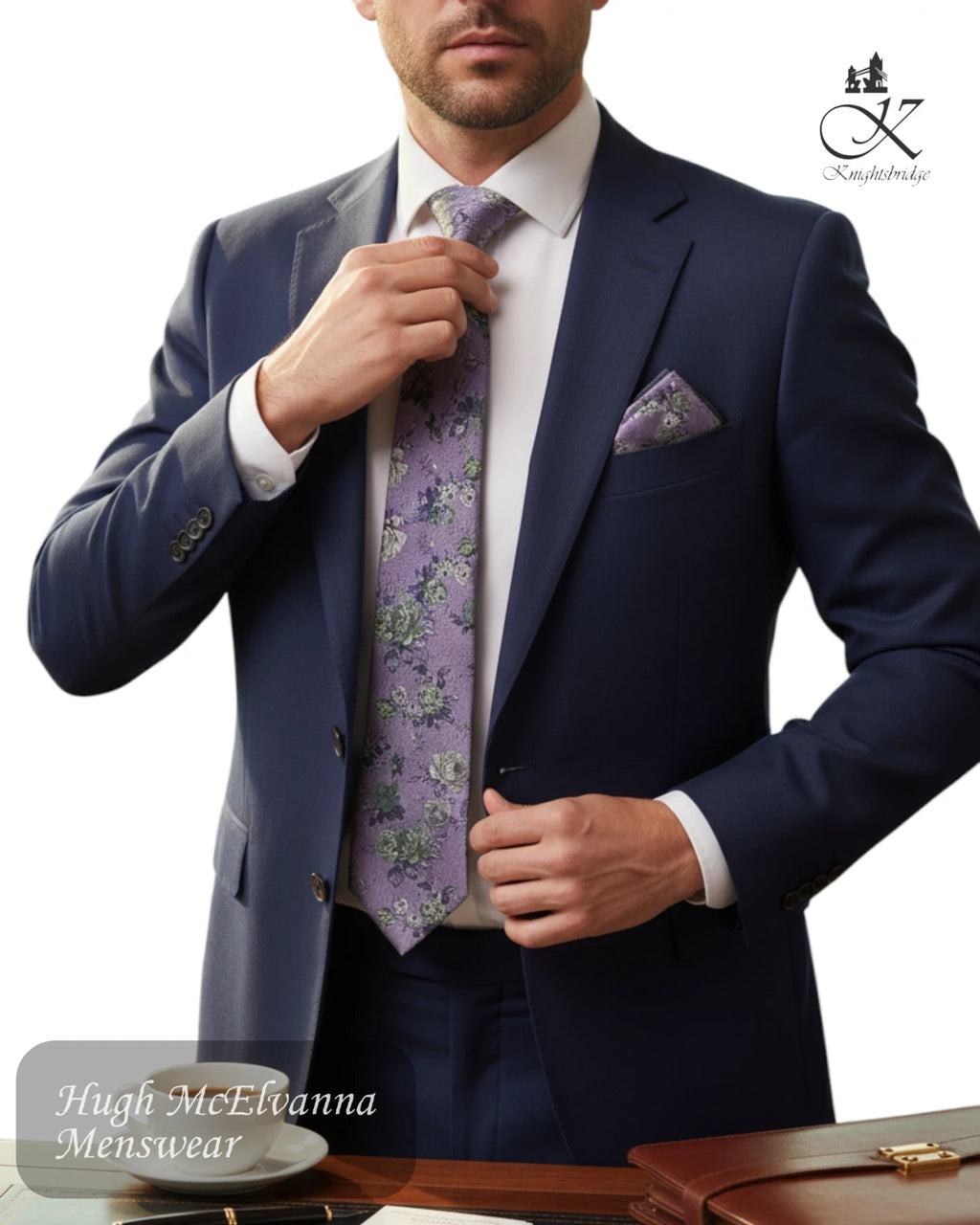 Knightsbridge Floral Wedding Tie and Pocket Square Set - Hugh McElvanna Menswear