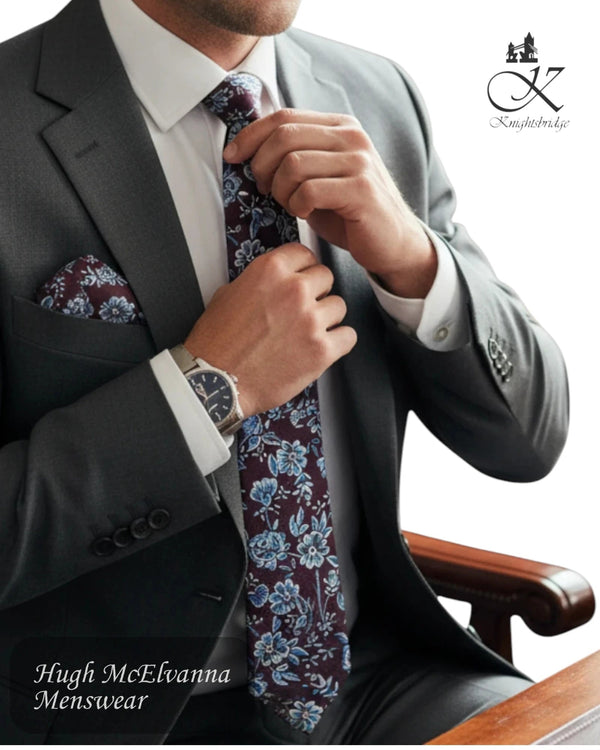 Knightsbridge Floral Tie & Pocket Square Set - Hugh McElvanna Menswear