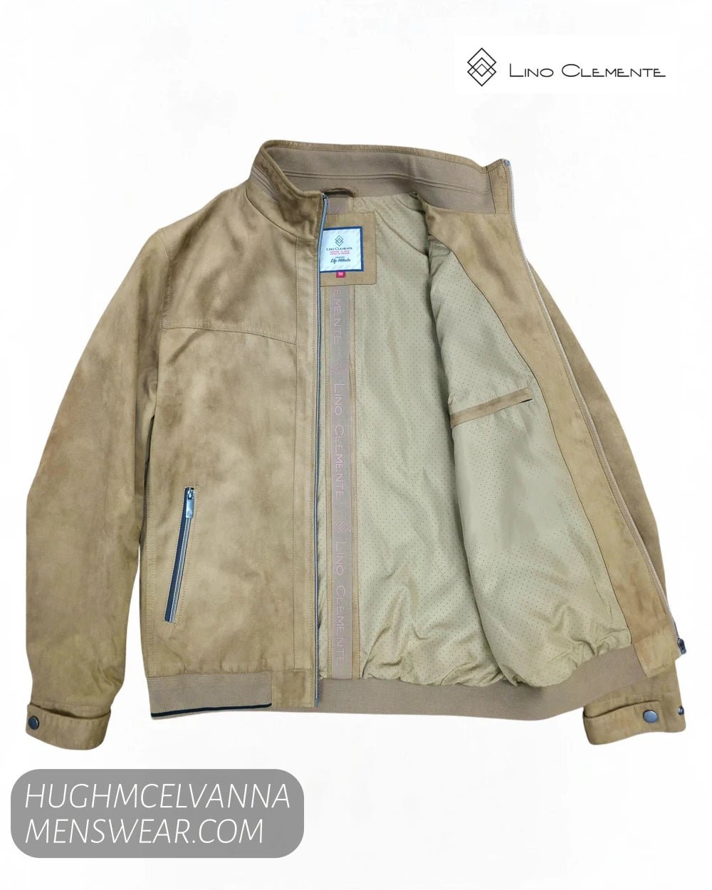 Interior view of Lino Clemente URAL jacket showing perforated lining and inside pocket