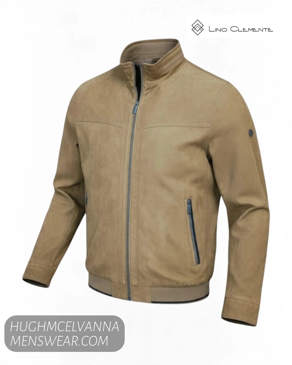 Ghost mannequin studio display of Lino Clemente URAL tan faux suede zip jacket