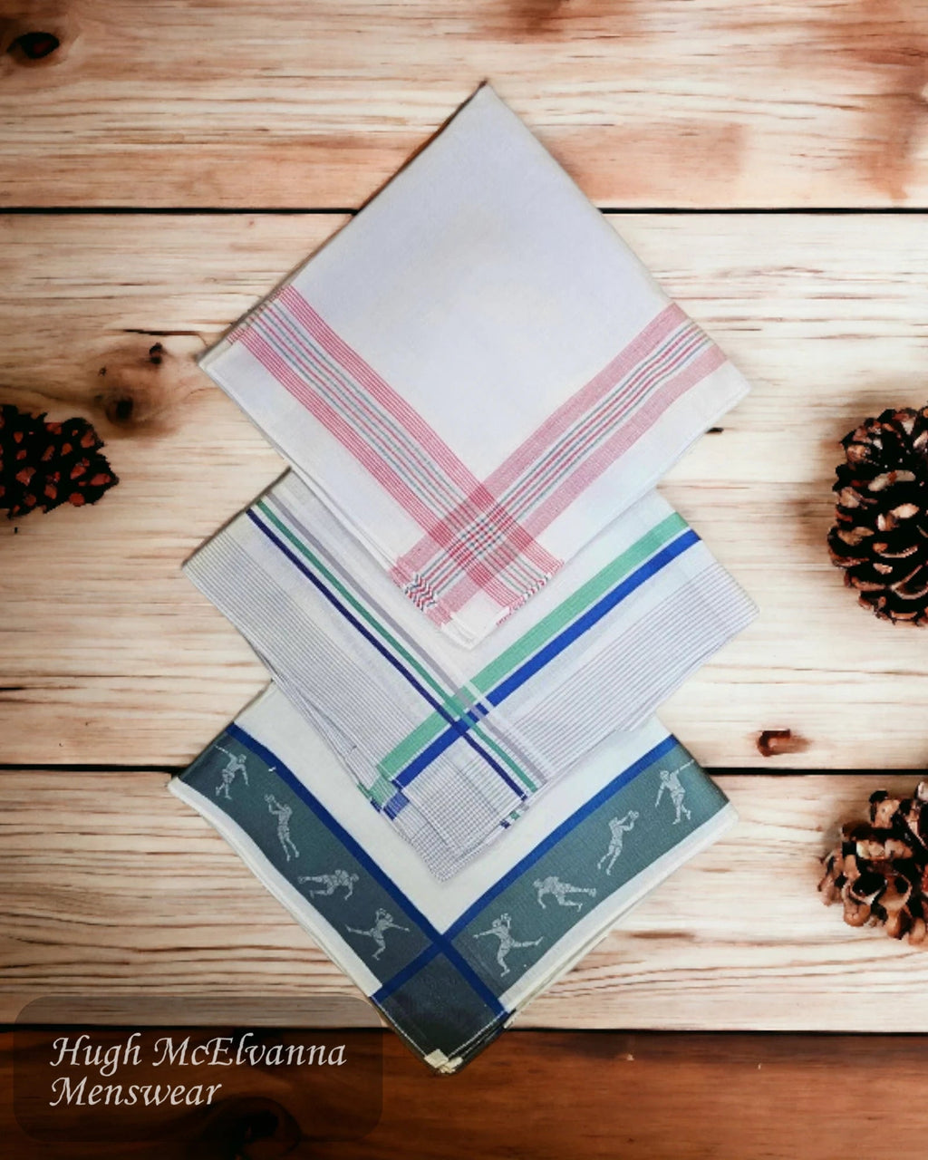 Loose Handkerchief White with Assorted Borders - Hugh McElvanna Menswear