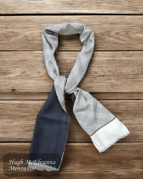 luxurious Taupe Silk Reversible Scarf - Hugh McElvanna Menswear