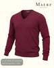 Studio ghost view of Maerz 490400 wine 497 extra fine merino wool V neck pullover