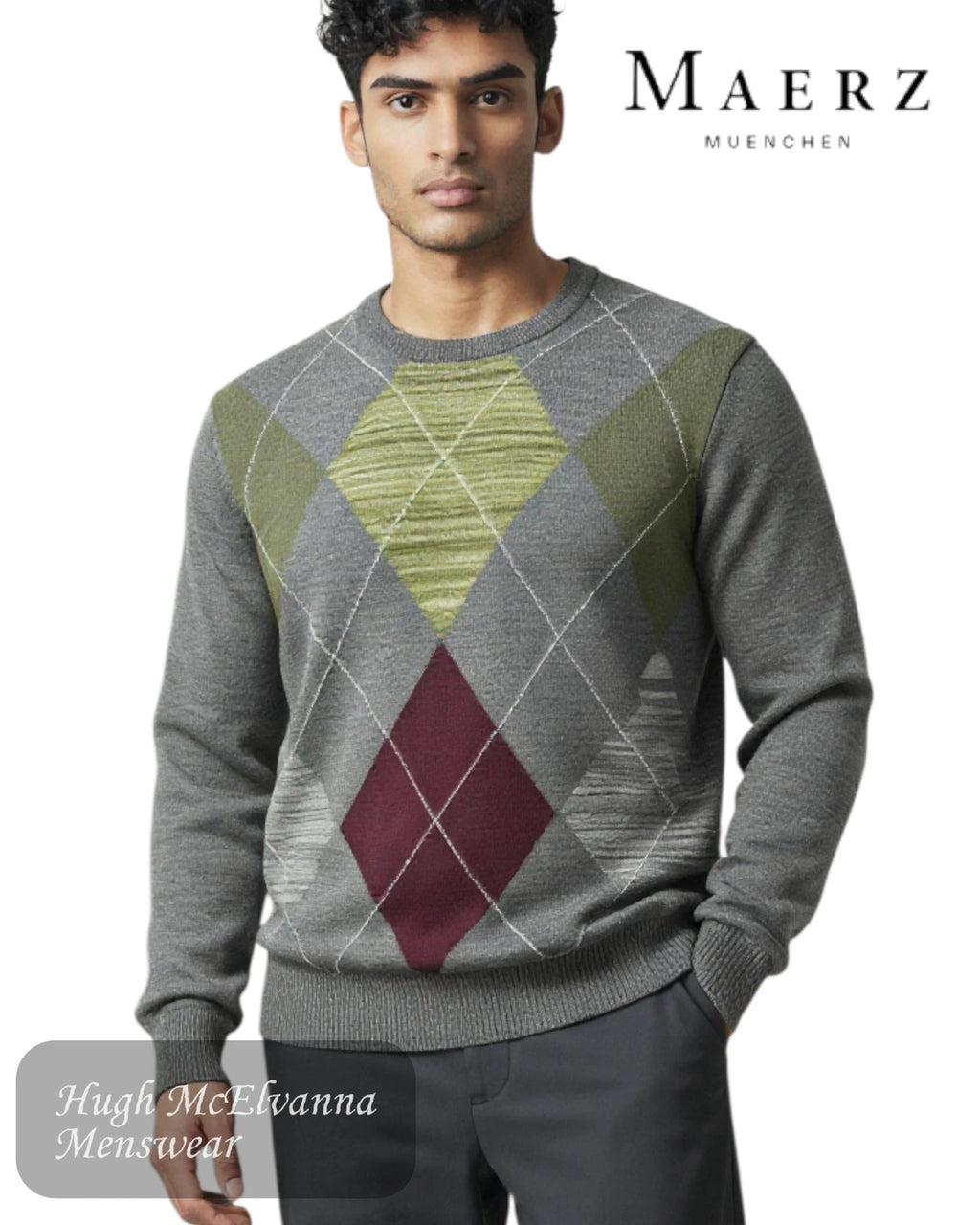 Maerz Muenchen Style 497901 Argyle Crew Neck Knitwear - Hugh McElvanna Menswear - Sweaters