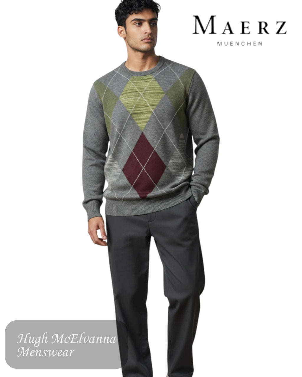 Maerz Muenchen Style 497901 Argyle Crew Neck Knitwear - Hugh McElvanna Menswear - Sweaters