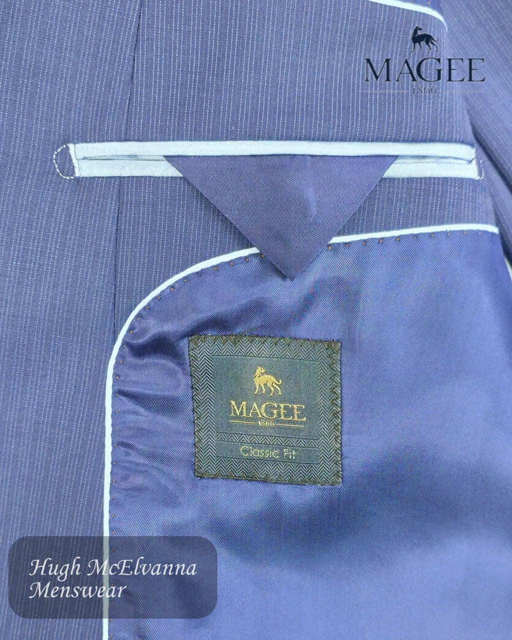 Magee Blue Wool - Rich Stretch 2 Piece Suit – Subtle Stripe Classic Fit – 42004 - Hugh McElvanna Menswear