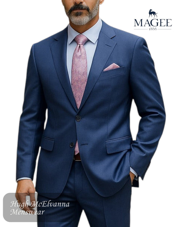 Magee Blue Wool - Rich Stretch 2 Piece Suit – Subtle Stripe Classic Fit – 42004 - Hugh McElvanna Menswear