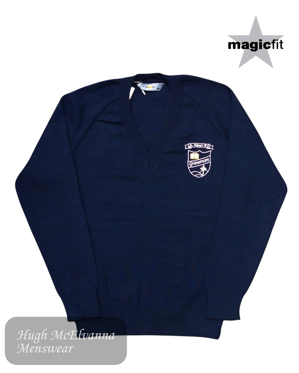 Magicfit St. Mary’s Granemore Navy V - Neck School Sweater - Hugh McElvanna Menswear