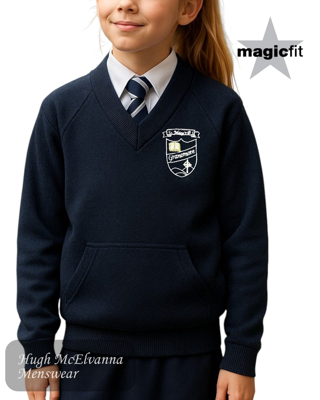 Magicfit St. Mary’s Granemore Navy V - Neck School Sweater - Hugh McElvanna Menswear