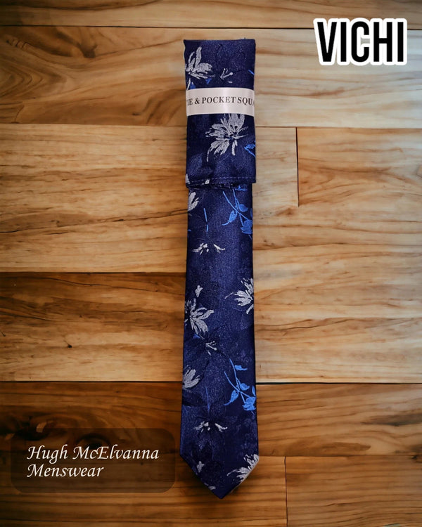 Men's Blue Design Necktie F80D - Hugh McElvanna Menswear