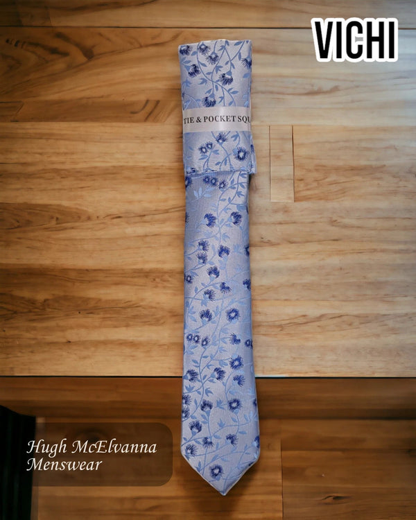 Men's Blue Design Necktie F94A - Hugh McElvanna Menswear