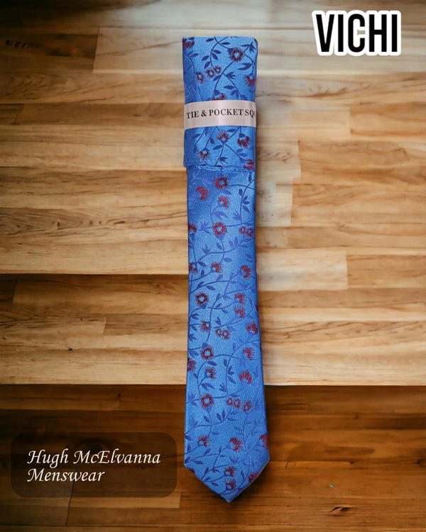 Men's Blue Design Necktie F94B - Hugh McElvanna Menswear