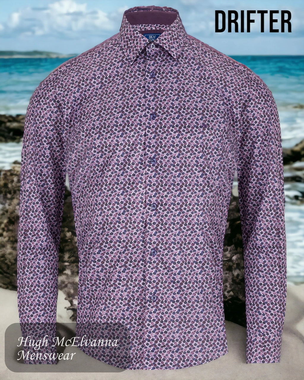 Mens Drifter Purple Design Long Sleeve Shirt Style: 14497/76 - Hugh McElvanna Menswear