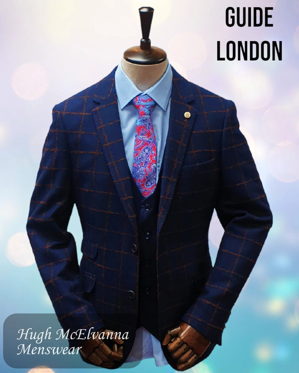 Men's Fashion Navy Check Blazer by Guide London Style: 3294 - Hugh McElvanna Menswear
