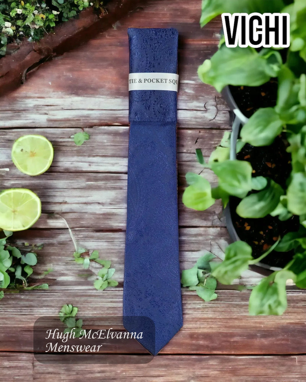 Men's Navy Design Necktie F90E - Hugh McElvanna Menswear