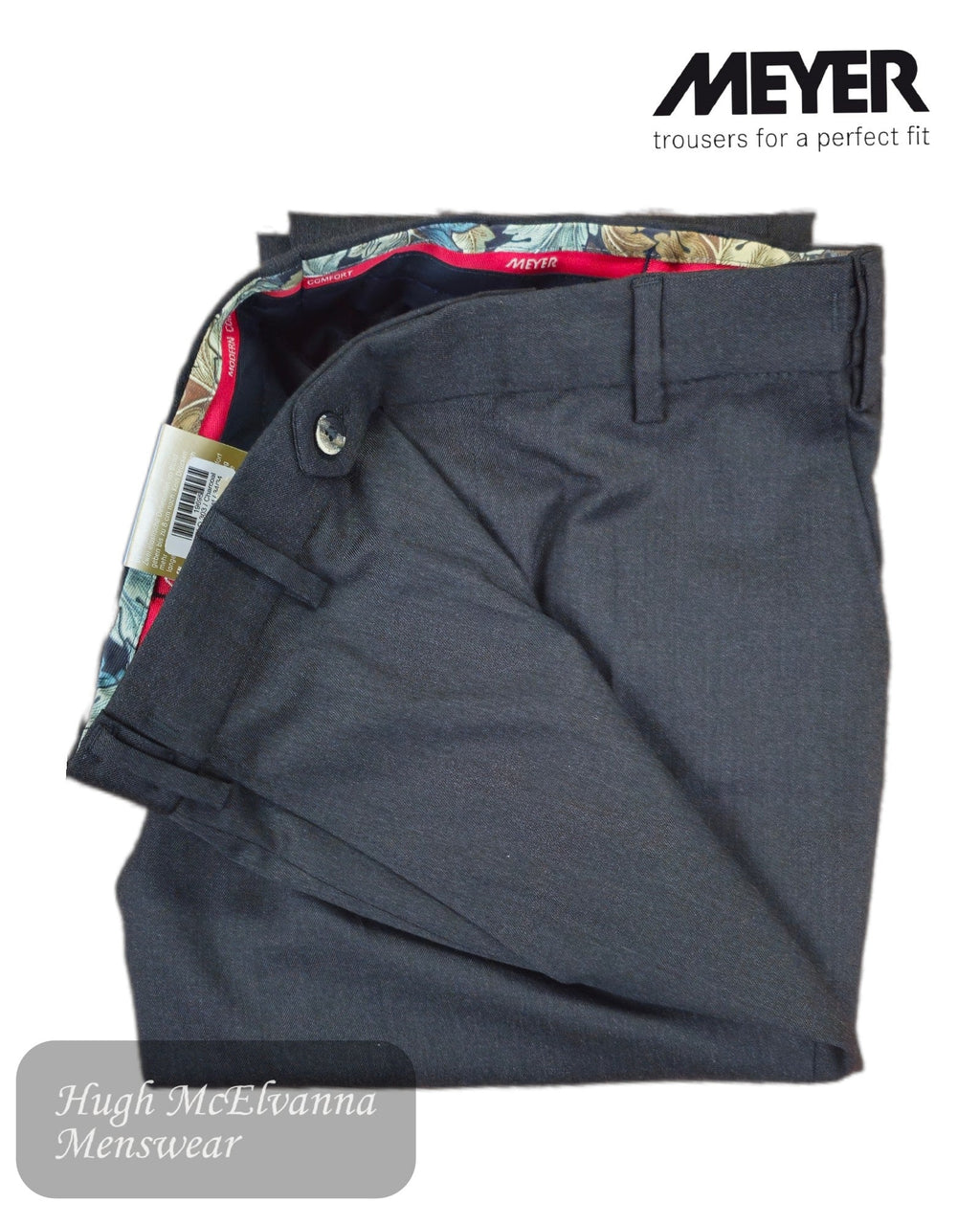 Meyer Charcoal Grey OSLO Dress Trousers With Stretch Waist | Style 303 - 08 - Hugh McElvanna Menswear