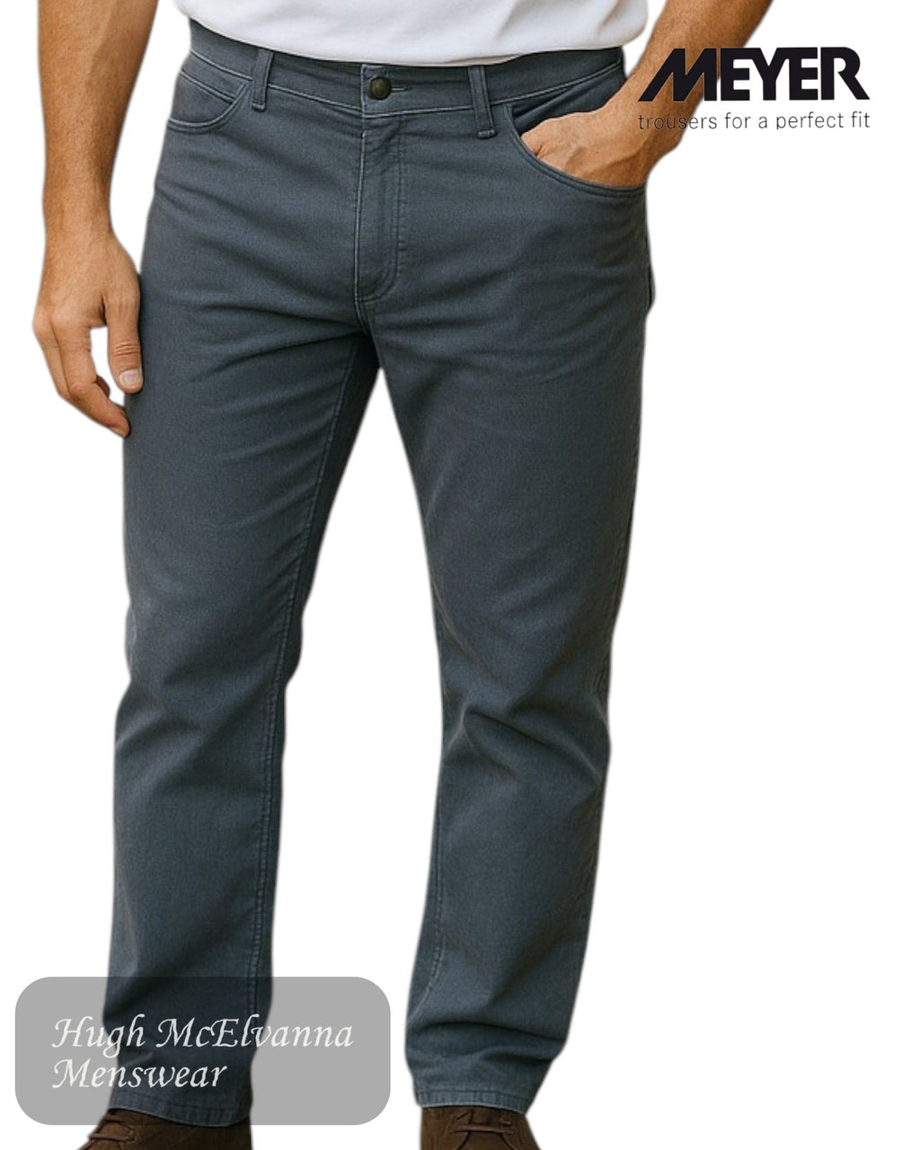 Meyer Chicago 5613 - 06 Charcoal Grey Organic Cotton Trousers - Hugh McElvanna Menswear