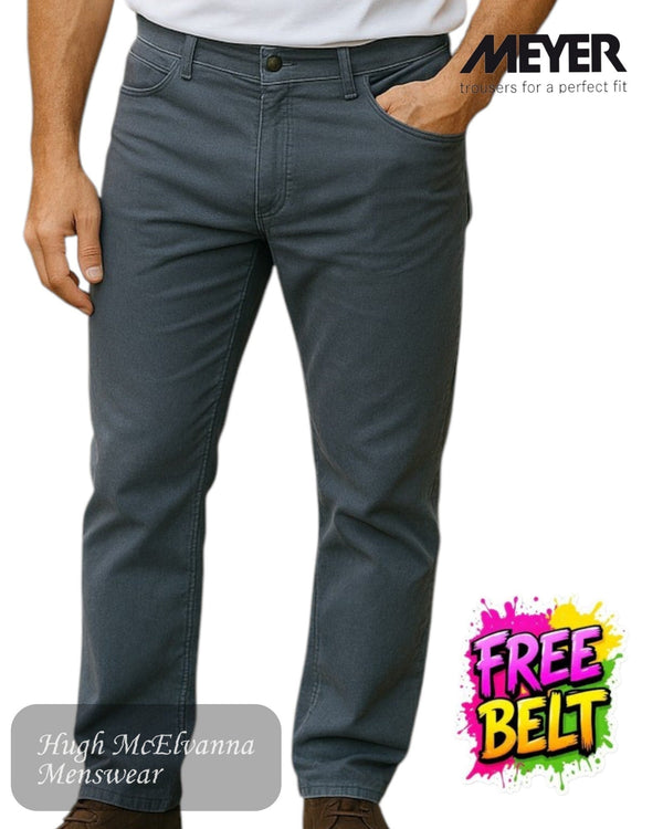 Meyer Chicago 5613 - 06 Charcoal Grey Organic Cotton Trousers - Hugh McElvanna Menswear