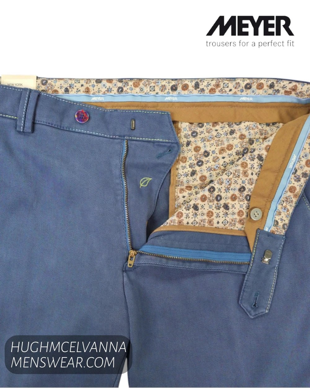 Meyer New York 3615-17 Organic Cotton Trousers showing the waistband detail.