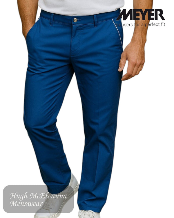 Meyer New York Blue Pima Cotton Trouser with Contrast Trim | Style: 5003 - 17 - Hugh McElvanna Menswear