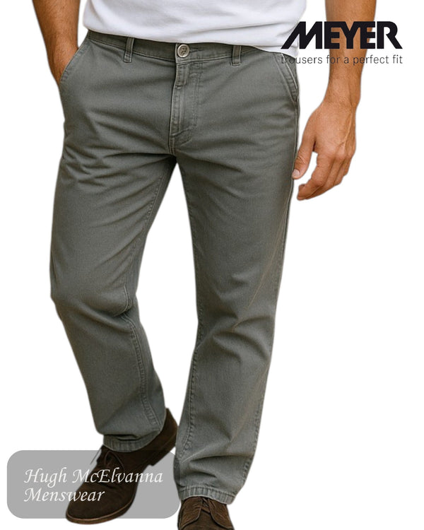 Meyer OSLO 5581/36 Trouser – Stretch Waist Diamond Weave Mud Green Trouser - Hugh McElvanna Menswear