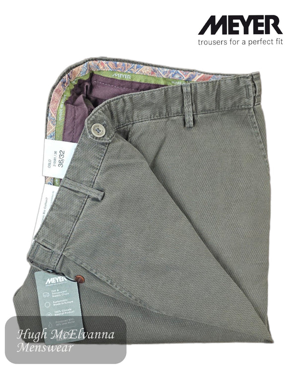 Meyer OSLO 5581/36 Trouser – Stretch Waist Diamond Weave Mud Green Trouser - Hugh McElvanna Menswear