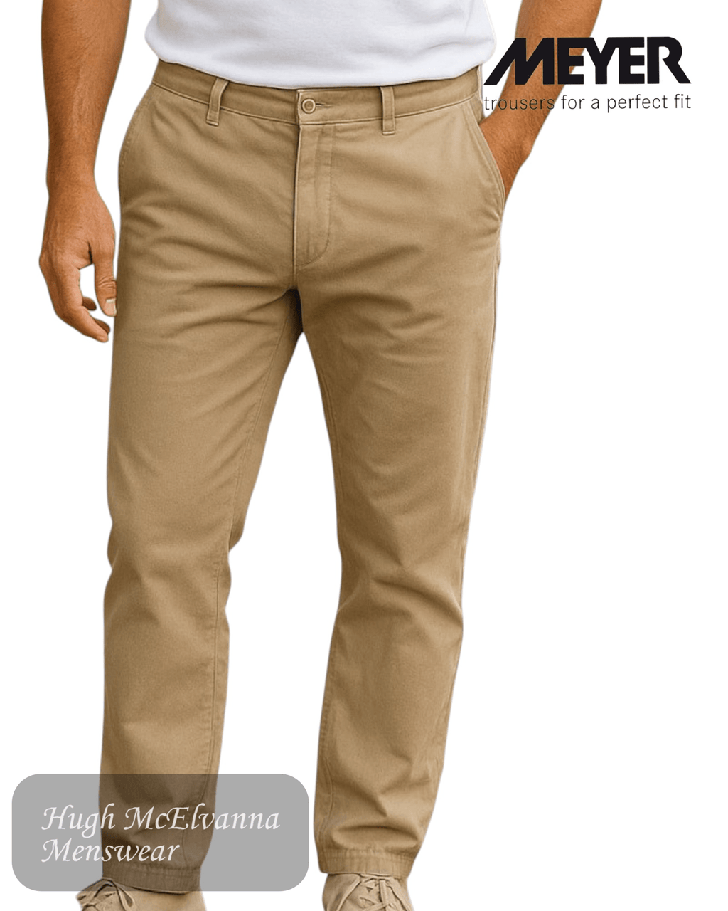 Meyer OSLO 5581/43 Trouser – Stretch Waist Diamond Weave Beige Trouser - Hugh McElvanna Menswear