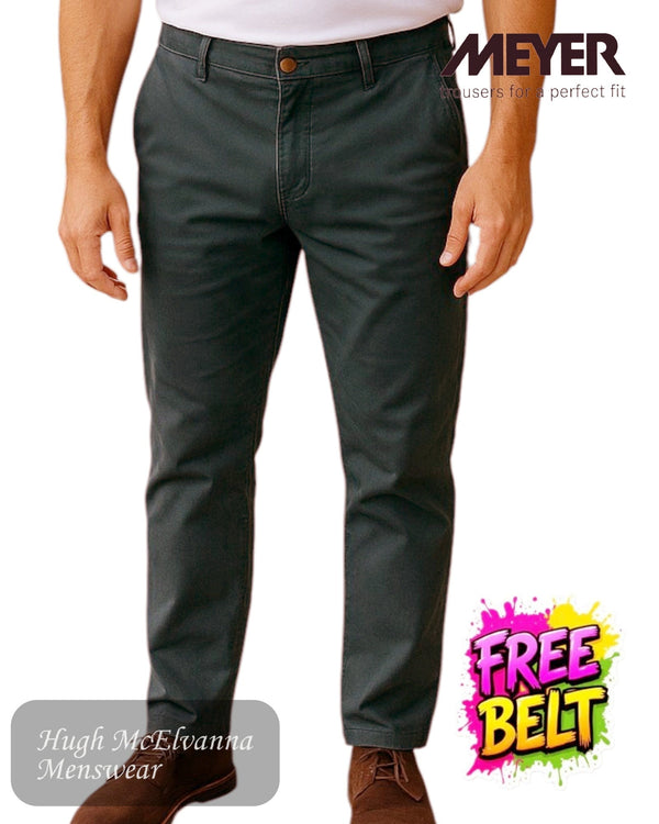 Meyer OSLO Green Cotton Trouser with Stretch Waist – 316/29 - Hugh McElvanna Menswear