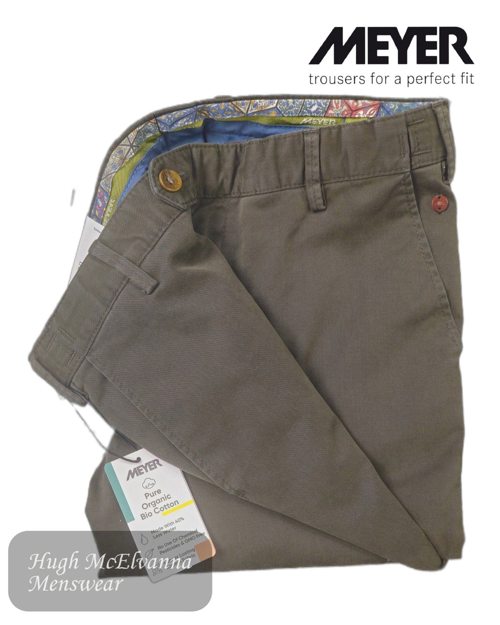 Meyer OSLO Green Cotton Trouser with Stretch Waist – 316/29 - Hugh McElvanna Menswear