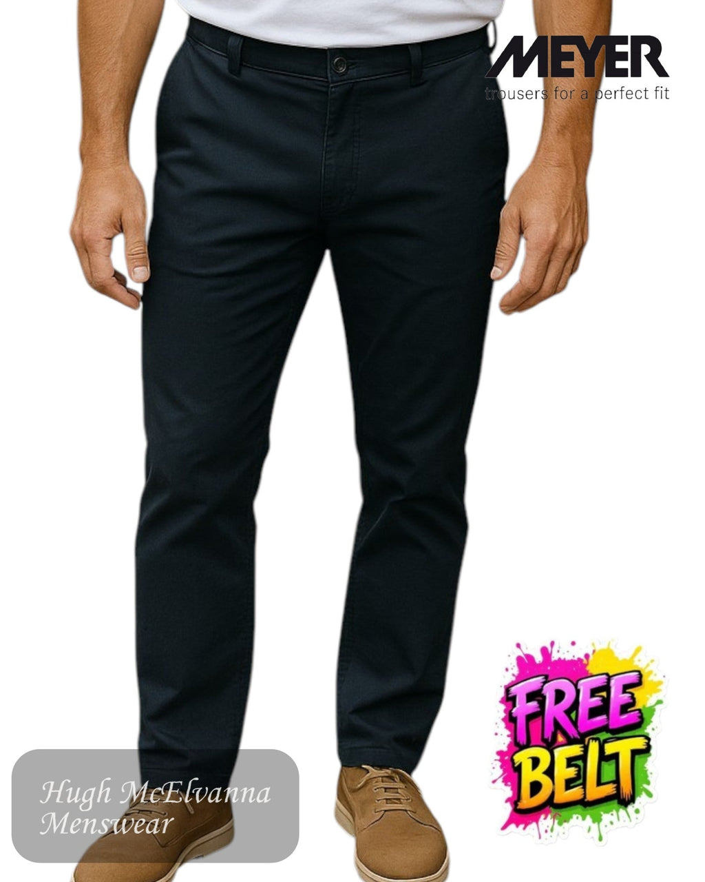 Meyer OSLO Navy Stretch Waist Travel Trouser – 316/18 - Hugh McElvanna Menswear